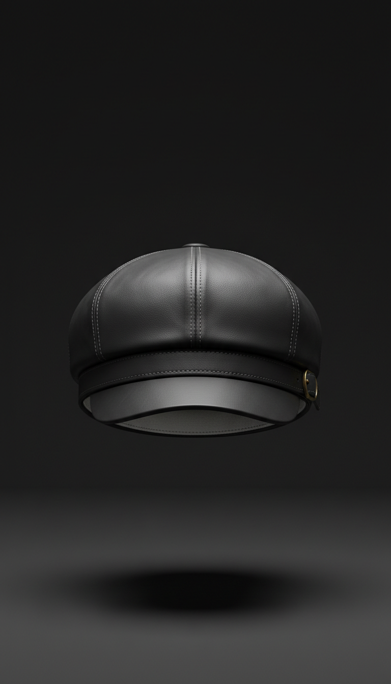 Structured Leather Baker Boy Cap